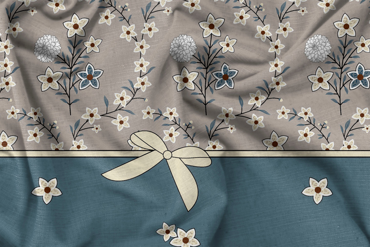 Furnofy Premium King Bedsheet with 2 Pillow Covers (108x108 Inches) - Flat, Grey & Aqua Green, Knot Print
