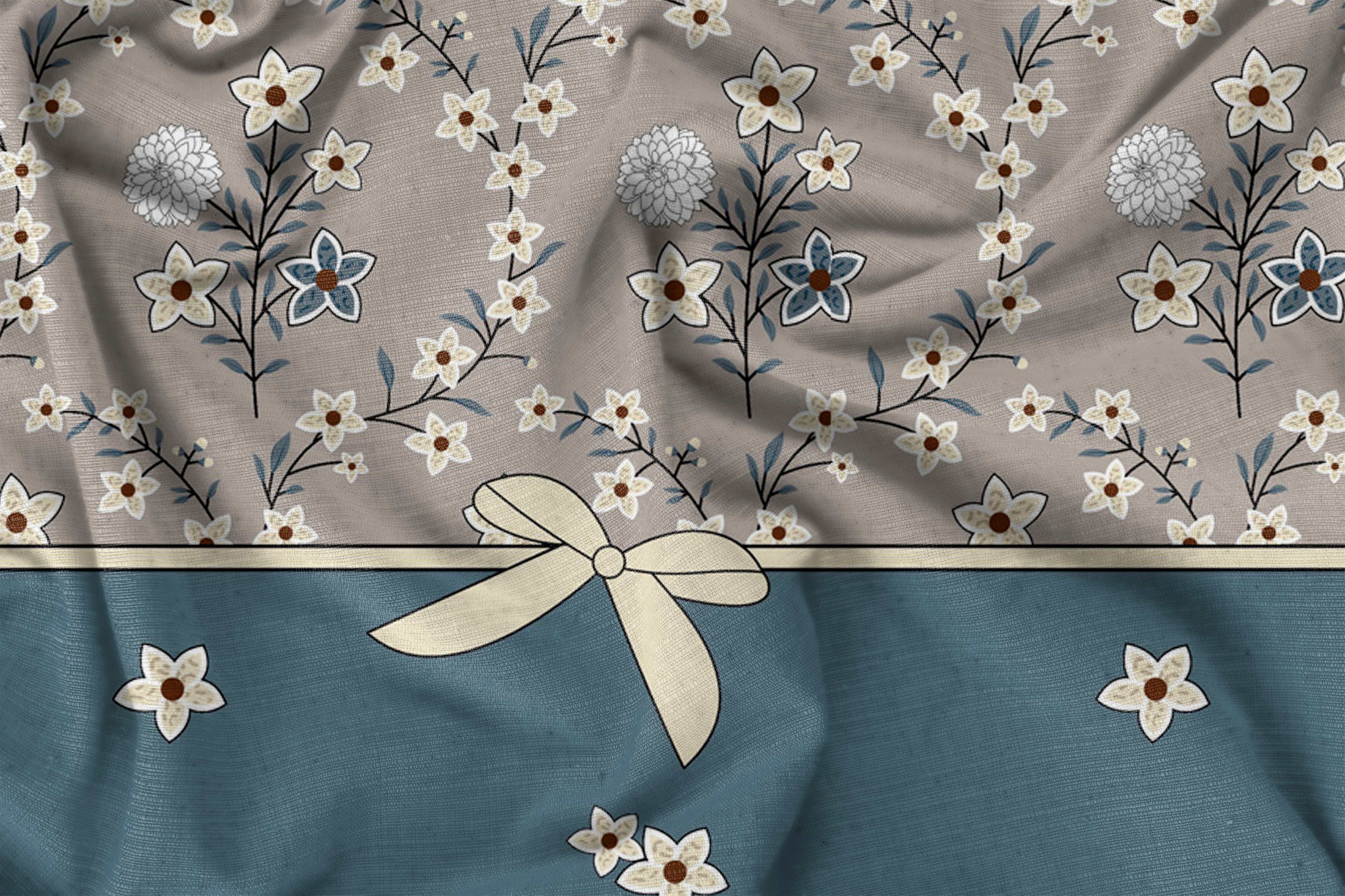 Furnofy Premium King Bedsheet with 2 Pillow Covers (108x108 Inches) - Flat, Grey & Aqua Green, Knot Print