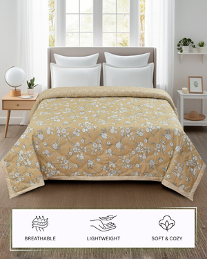 Furnofy 200 GSM Premium King Size Reversible Comforter/Quilt (220x224 cm) - Microfiber, Pack of 1, Floral Brown