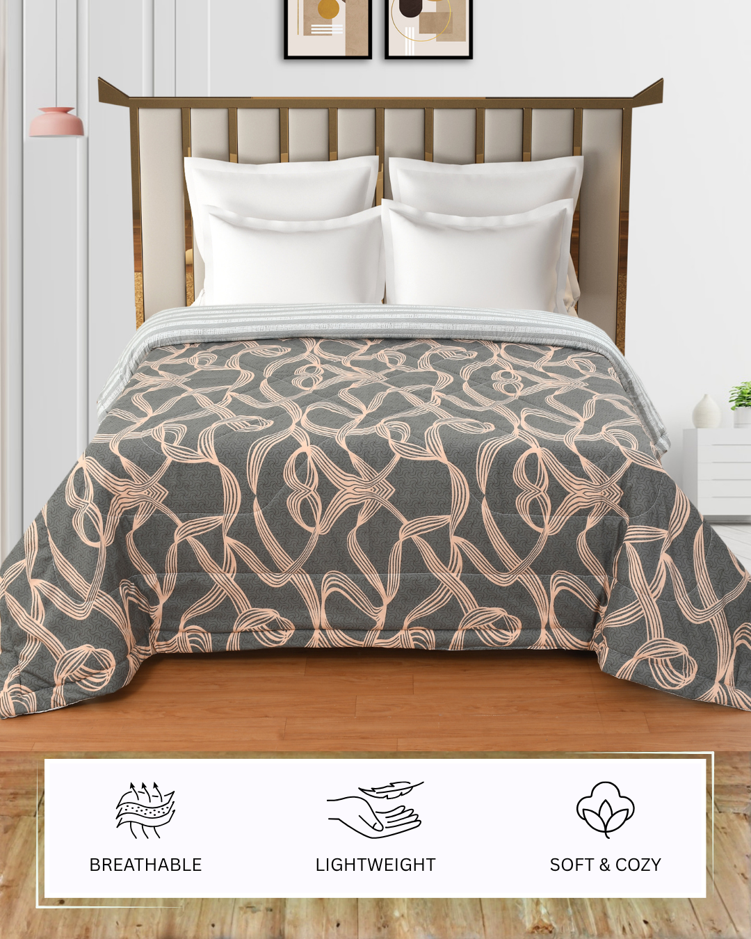 Furnofy 220 GSM Premium King Size Reversible Comforter/Quilt (220x224 cm) - Microfiber, Pack of 1, Abstract Brown