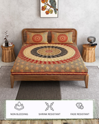 Furnofy 100% Cotton Traditional Jaipuri Print King Size Bedsheet (90x108 Inches) with 2 Matching Pillow Covers – Flat, Maroon
