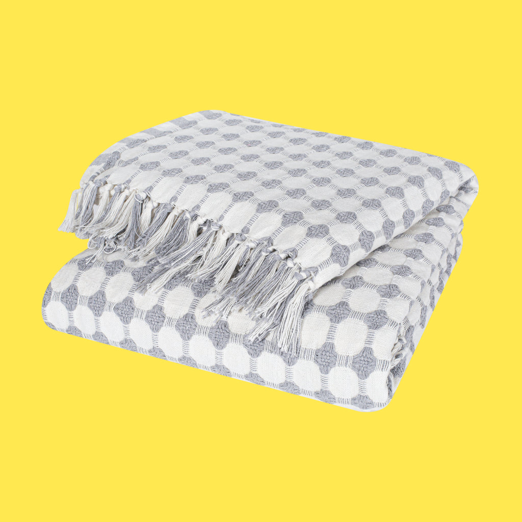 Furnofy Decorative Cotton Sofa Throws for Home Decor (127 x 152) Cms - White Checkered