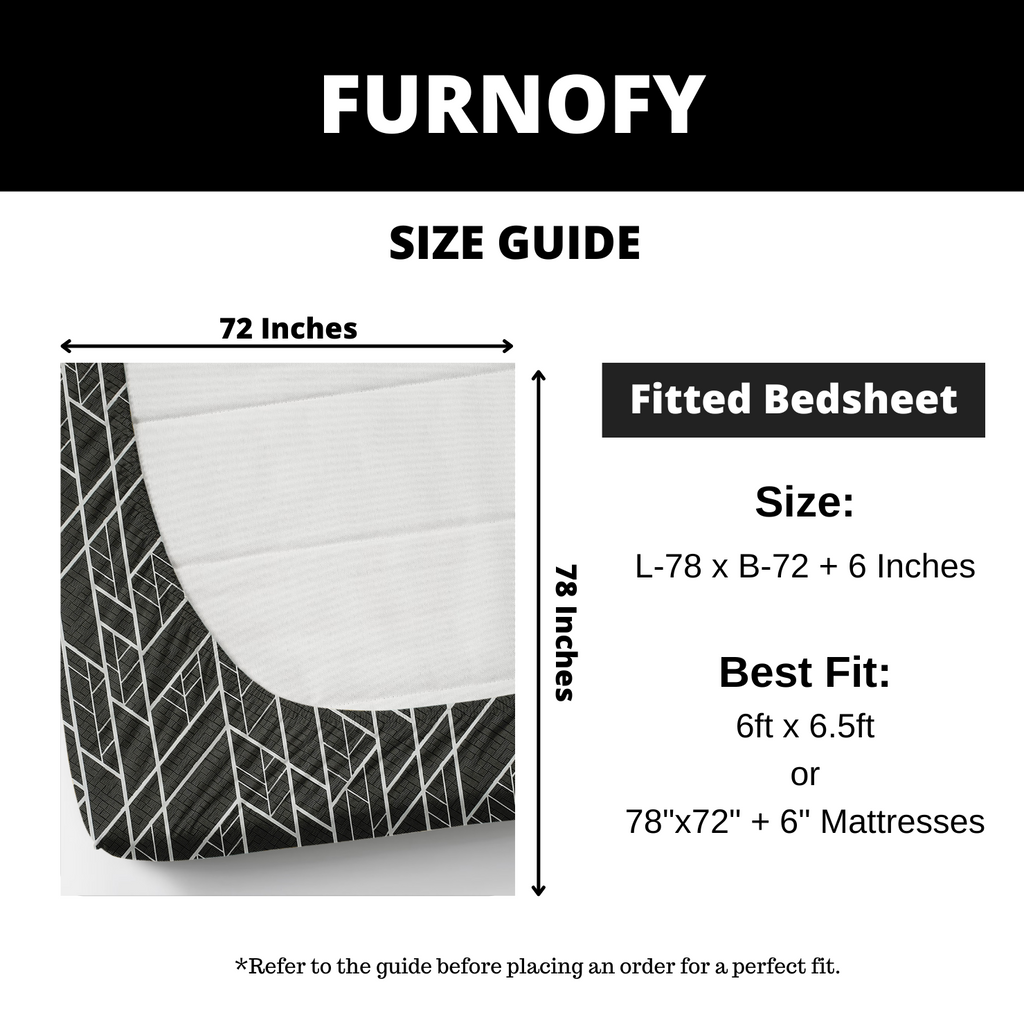 Furnofy Premium Fitted Double Bedsheet with 2 Pillow Covers (L-78" x B-72" + 6" Pocket) - Fitted, White & Black