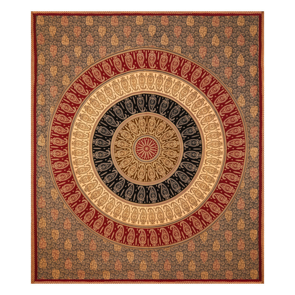 Furnofy 100% Cotton Traditional Jaipuri Print King Size Bedsheet (90x108 Inches) with 2 Matching Pillow Covers – Flat, Maroon