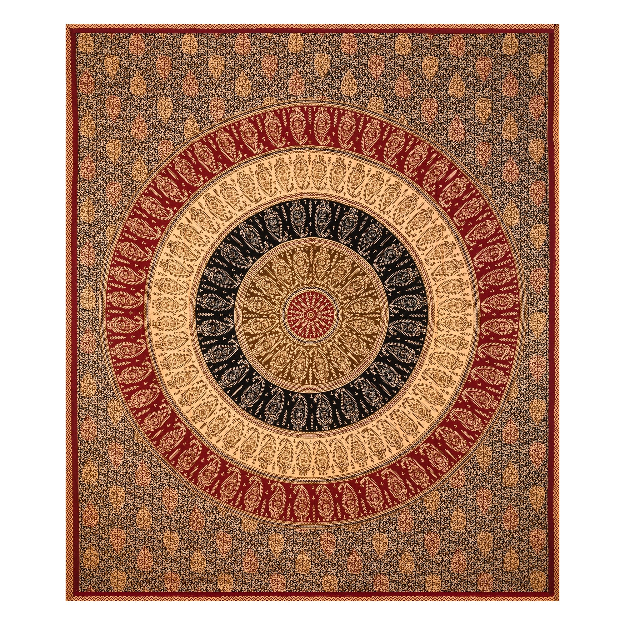 Furnofy 100% Cotton Traditional Jaipuri Print King Size Bedsheet (90x108 Inches) with 2 Matching Pillow Covers – Flat, Maroon