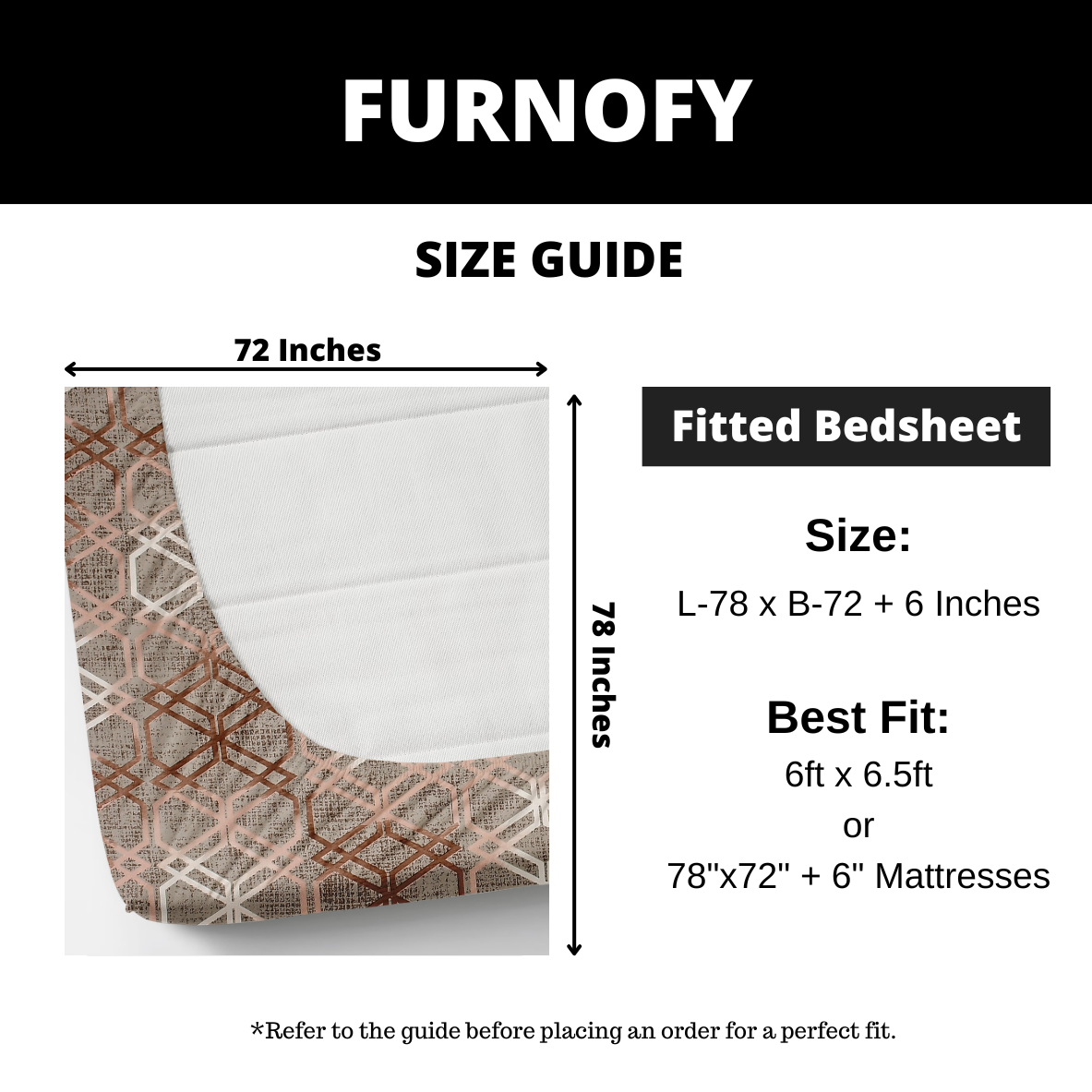 Furnofy 140 GSM Fitted  Double Bedsheet (78"x72" + 6" Pocket Size) with 2 Pillow Covers (18x27 inches) - Abstract