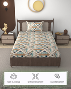 Furnofy 140 GSM Flat Single Bedsheet (60x90 inches) with 1 Pillow Cover (18x 27 inches) - Abstract Multicolors