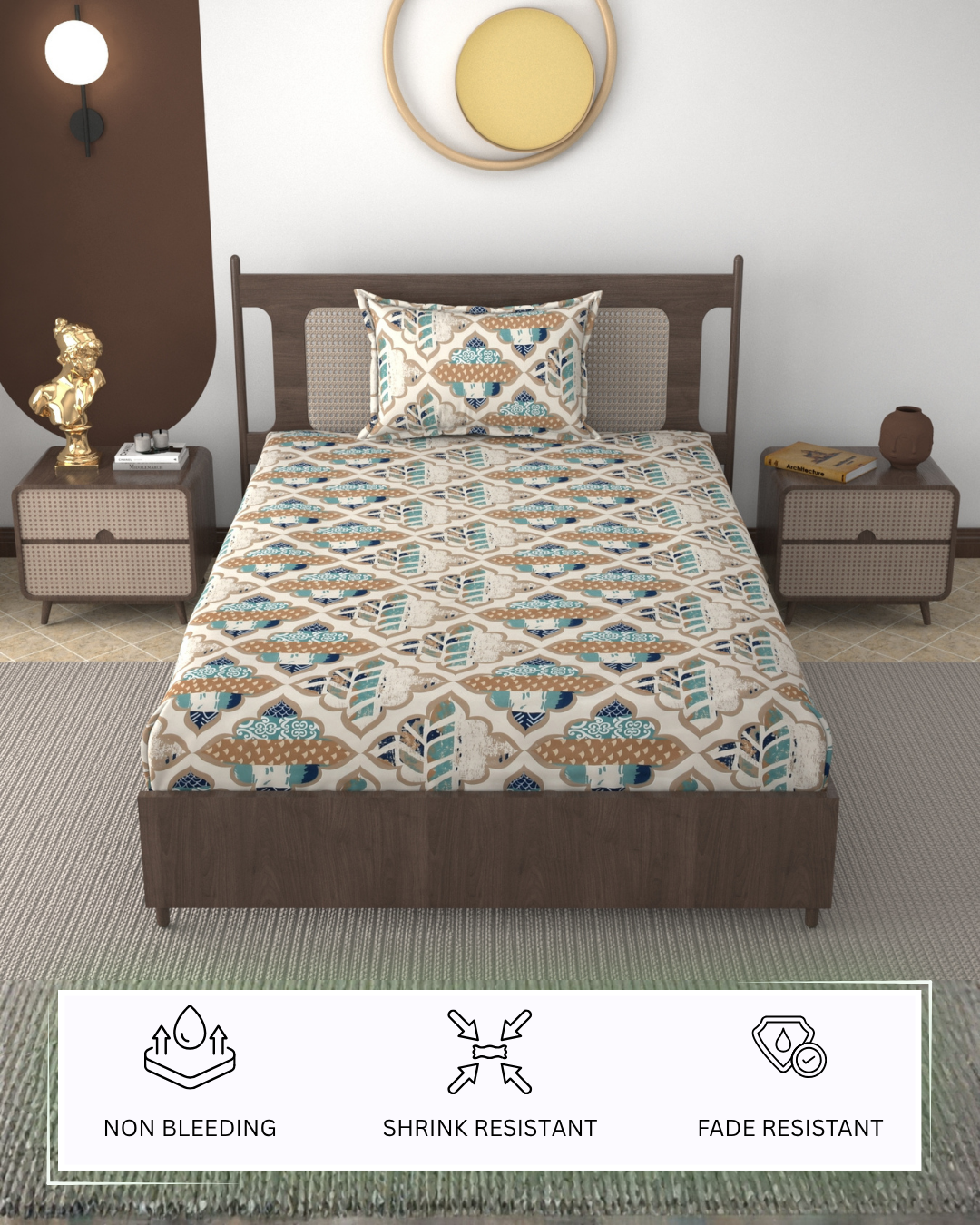 Furnofy 140 GSM Flat Single Bedsheet (60x90 inches) with 1 Pillow Cover (18x 27 inches) - Abstract Multicolors