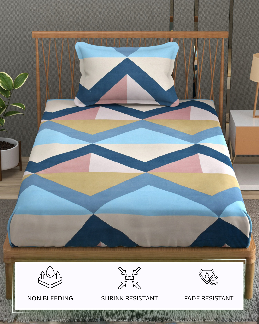 Furnofy 140 GSM Flat Single Bedsheet (60x90 inches) with 1 Pillow Cover (18x 27 inches) - Abstract Light And Dark Multicolors