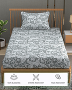 Furnofy 140 GSM Flat Single Bedsheet (60x90 inches) with 1 Pillow Cover (18x 27 inches) -Combination Of Light White And Grey.