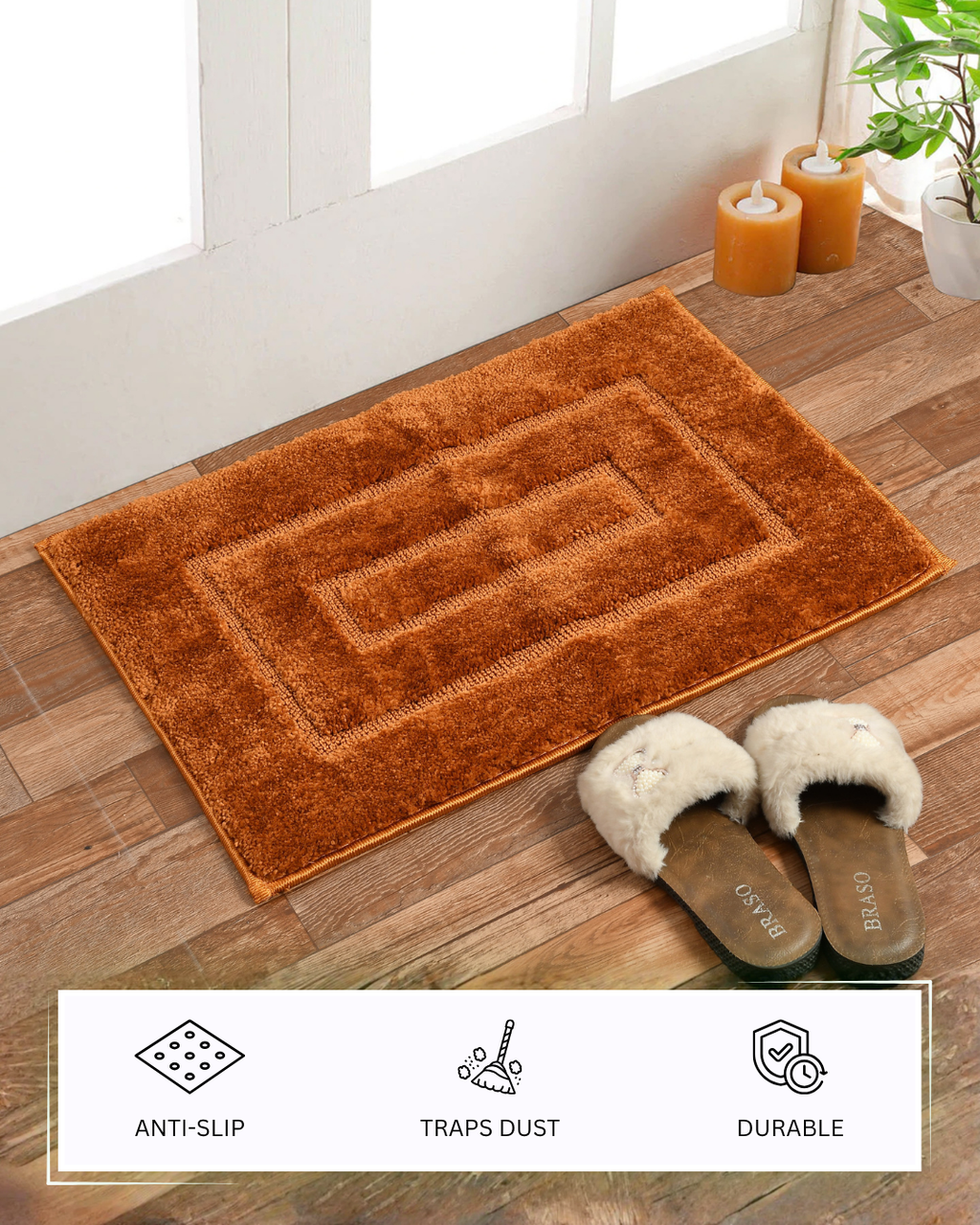 Furnofy Antiskid Lightweight Fluffy Doormats (Pack of 1, 40x60 CMs) - Beige
