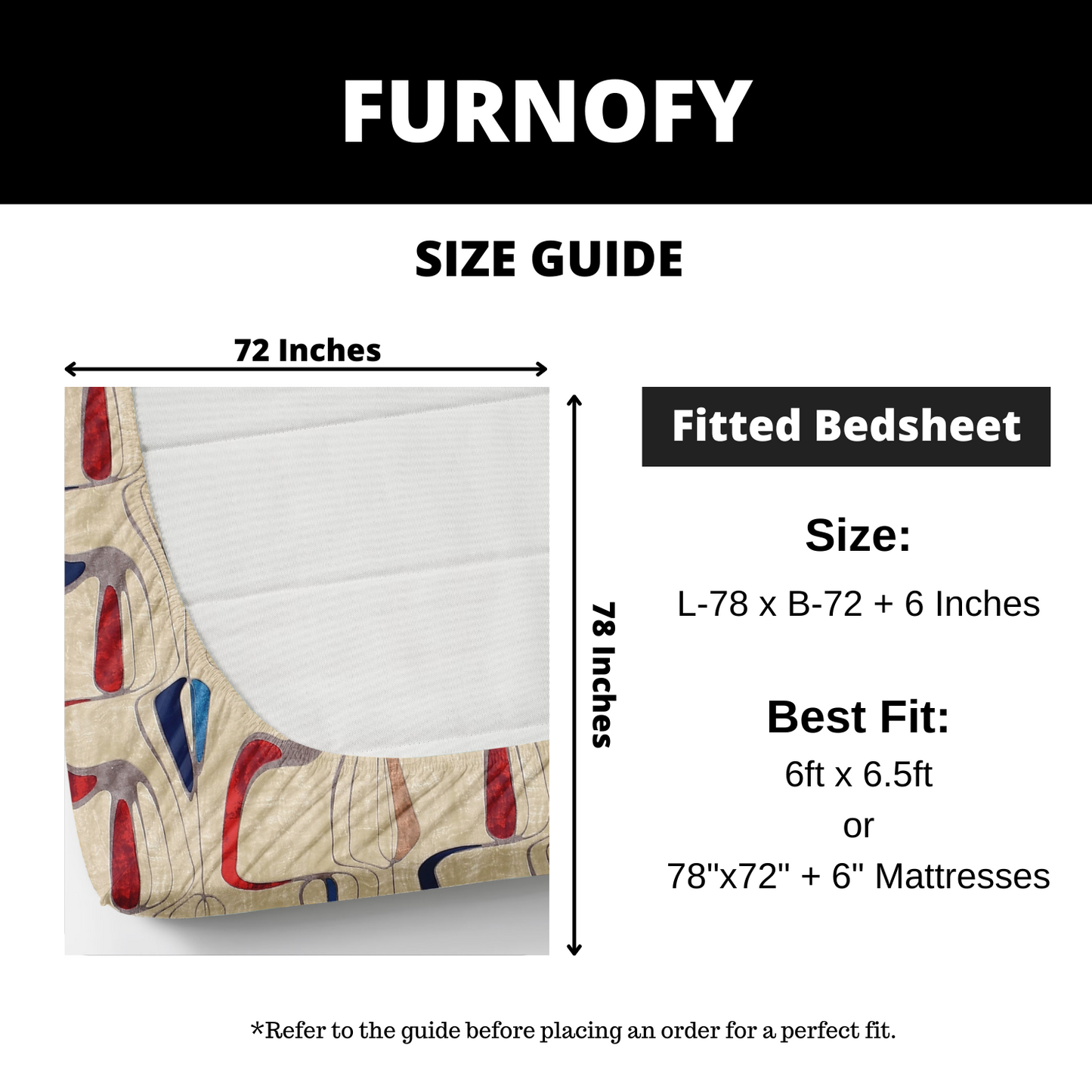 Furnofy 140 GSM Fitted  Double Bedsheet (78"x72" + 6" Pocket Size) with 2 Pillow Covers (18x27 inches) - Abstract