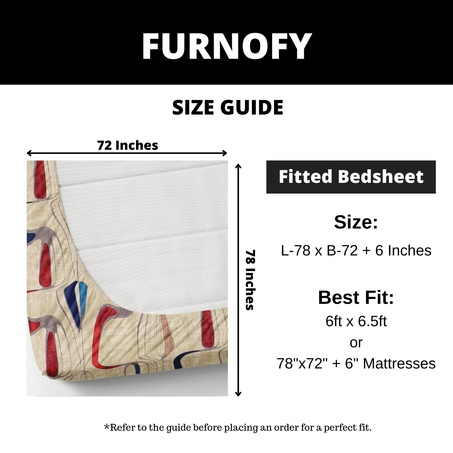 Furnofy 140 GSM Fitted  Double Bedsheet (78"x72" + 6" Pocket Size) with 2 Pillow Covers (18x27 inches) - Abstract