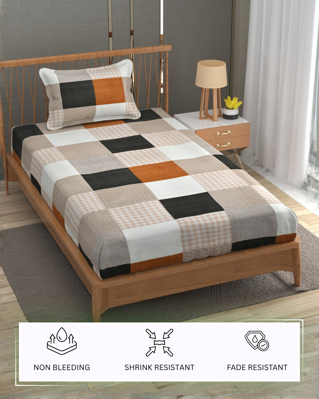 Furnofy 140 GSM Elastic Fitted Single Bedsheet (78 * 48 inches with 6" to 8" Pocket Size) with 1 Pillow Cover (18x 27 inches) - Striped Multicolors