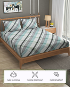 Furnofy Premium Fitted Double Bedsheet with 2 Pillow Covers (L-78" x B-72" + 6" Pocket) - Fitted, White & Aqua
