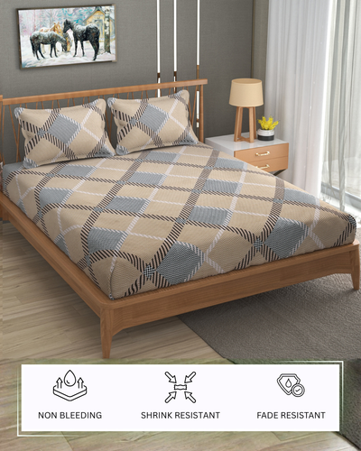 Furnofy Premium Fitted Double Bedsheet with 2 Pillow Covers (L-78