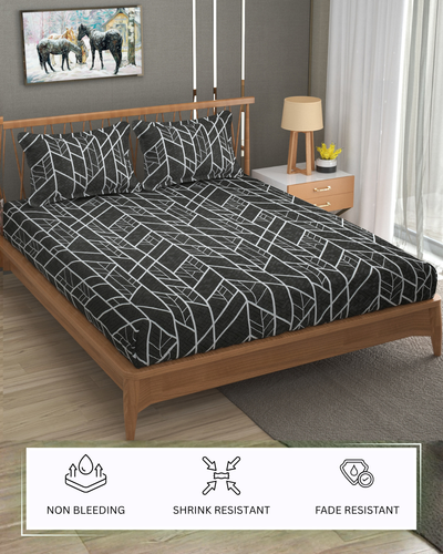 Furnofy Premium Fitted Double Bedsheet with 2 Pillow Covers (L-78