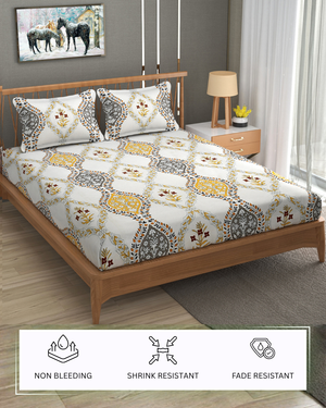 Furnofy Premium Fitted Double Bedsheet with 2 Pillow Covers (L-78