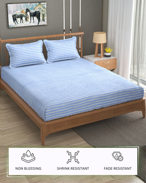 Furnofy 140 GSM Fitted  Double Bedsheet (78