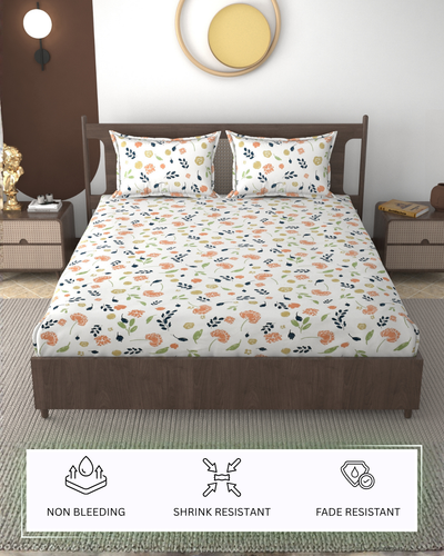 Furnofy 140 GSM Fitted  Double Bedsheet (78