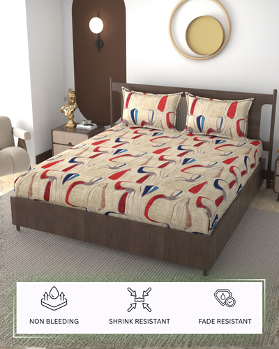 Furnofy 140 GSM Fitted  Double Bedsheet (78