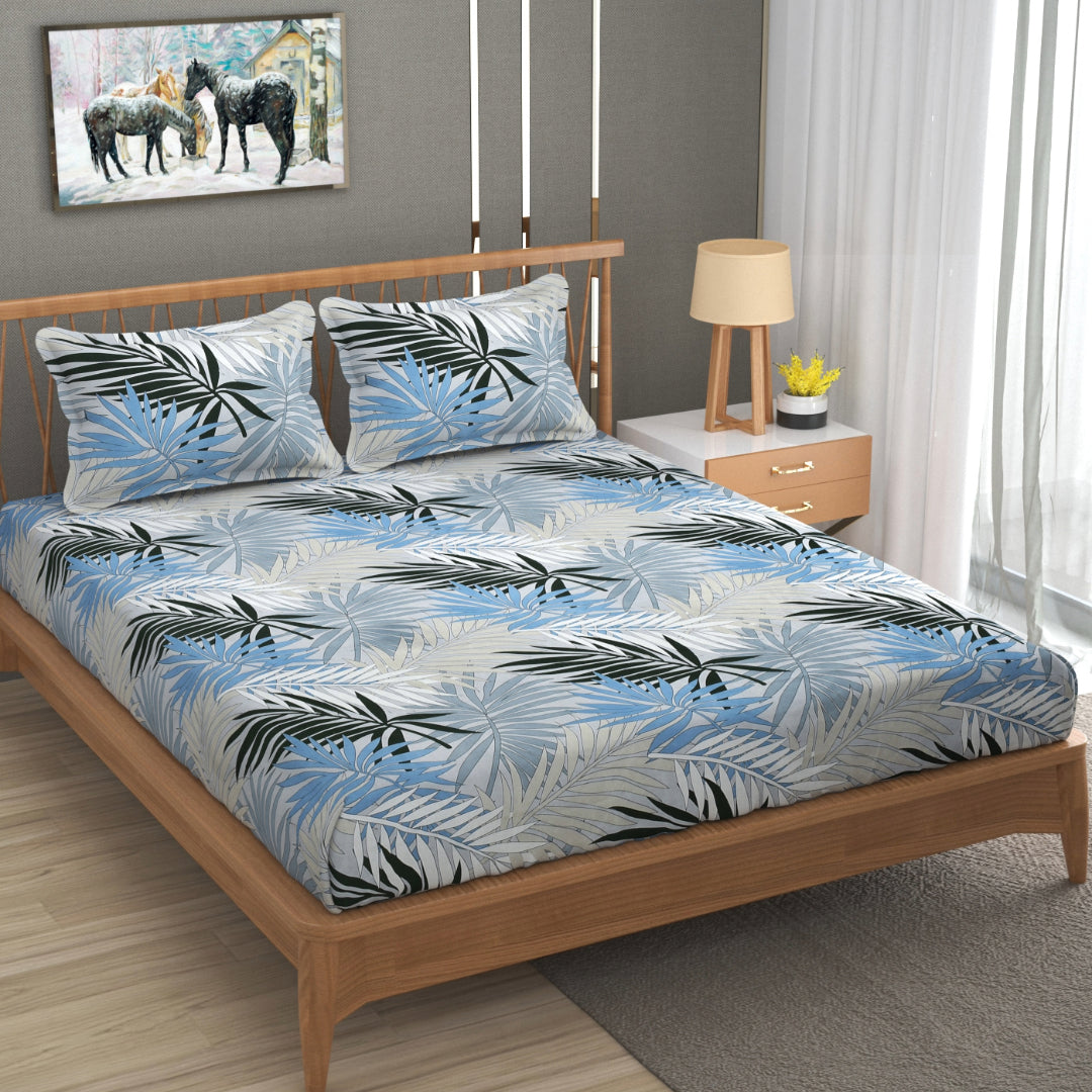 Furnofy 140 GSM Double Bedsheet (90x100 inches) with 2 Pillow Covers - Flat, Blue