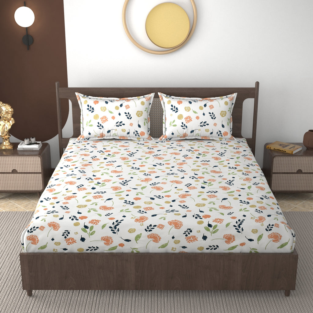 Furnofy 140 GSM Fitted  Double Bedsheet (78"x72" + 6" Pocket Size) with 2 Pillow Covers (18x27 inches)
