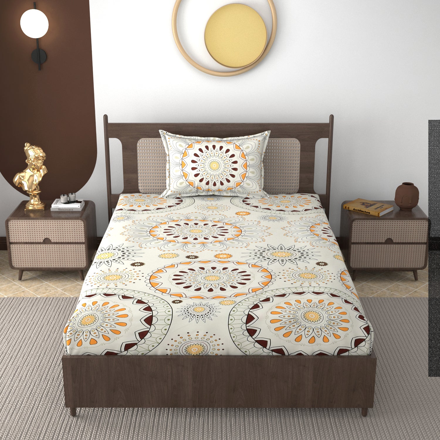 Furnofy 140 GSM Elastic Fitted Single Bedsheet (78 * 48 inches with 6" to 8" Pocket Size) with 1 Pillow Cover (18x 27 inches) - Floral Multicolors