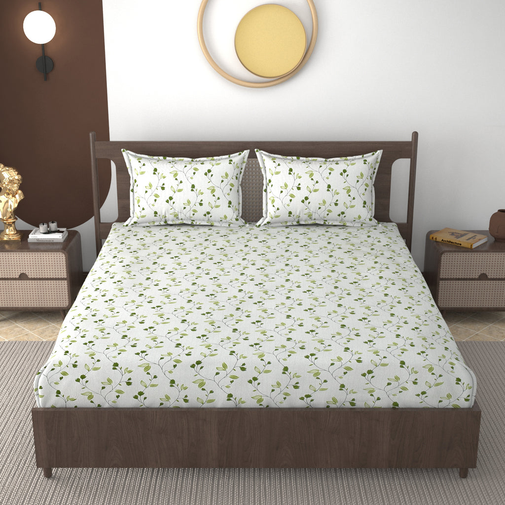 Furnofy 140 GSM Fitted  Double Bedsheet (78"x72" + 6" Pocket Size) with 2 Pillow Covers (18x27 inches) - Abstract, Blue