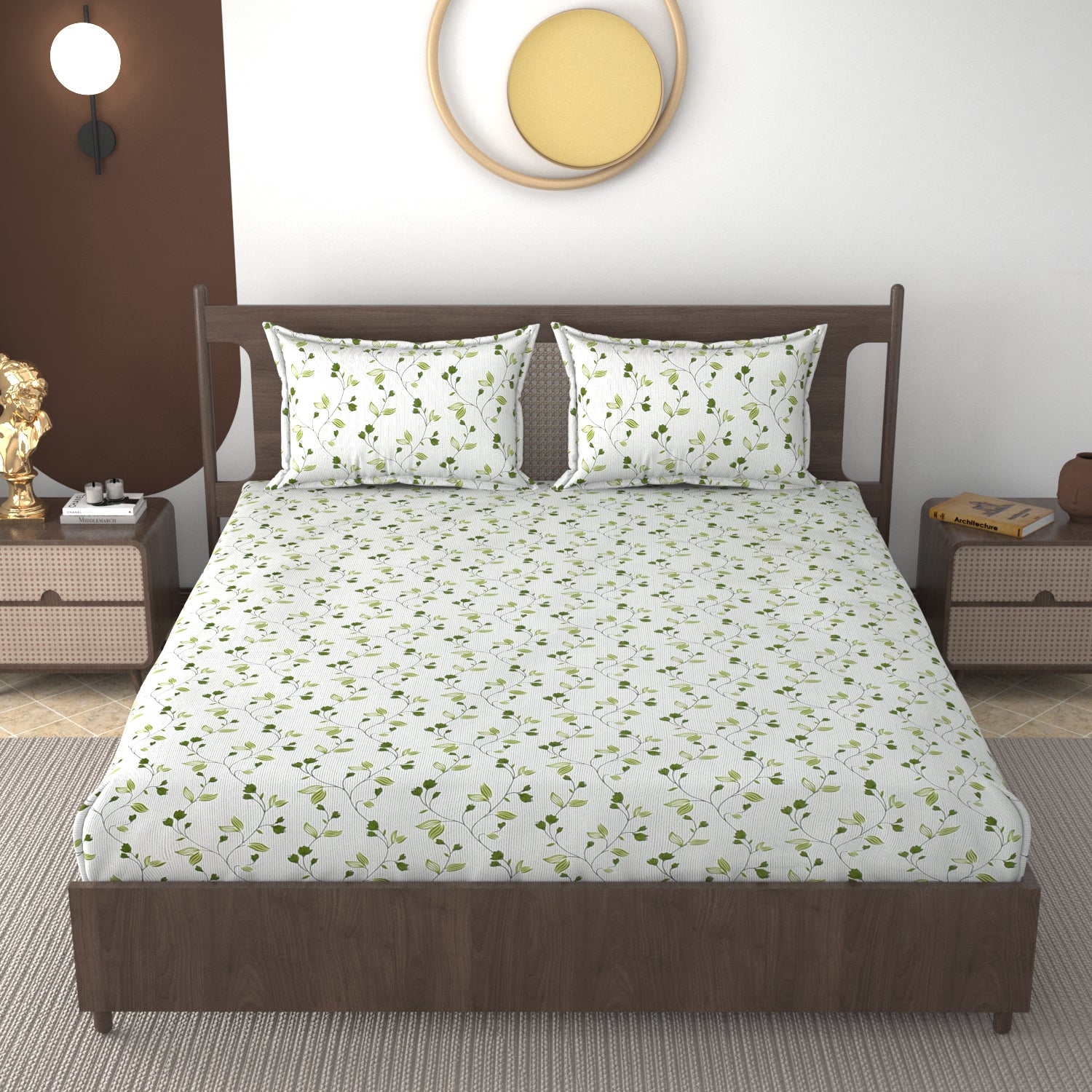Furnofy 140 GSM Fitted  Double Bedsheet (78"x72" + 6" Pocket Size) with 2 Pillow Covers (18x27 inches) - Abstract, Blue