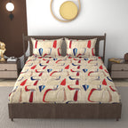 Furnofy 140 GSM Fitted  Double Bedsheet (78"x72" + 6" Pocket Size) with 2 Pillow Covers (18x27 inches) - Abstract