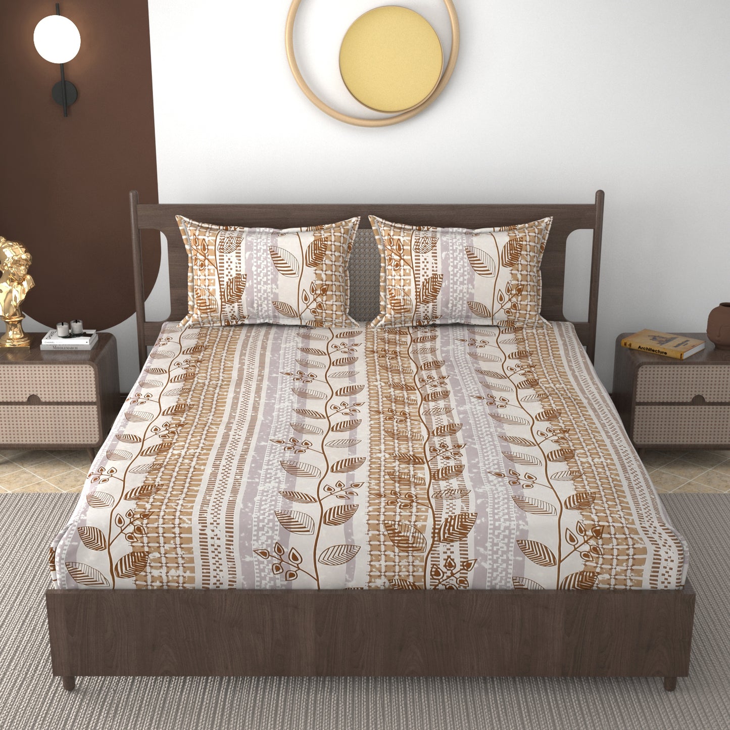 Furnofy 140 GSM Fitted  Double Bedsheet (78"x72" + 6" Pocket Size) with 2 Pillow Covers (18x27 inches)