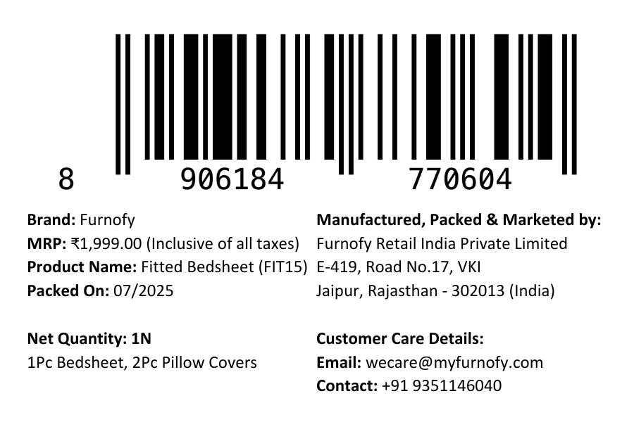 Furnofy 140 GSM Fitted  Double Bedsheet (78"x72" + 6" Pocket Size) with 2 Pillow Covers (18x27 inches)