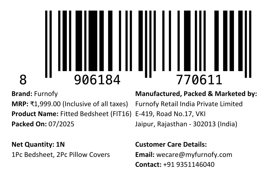 Furnofy 140 GSM Fitted  Double Bedsheet (78"x72" + 6" Pocket Size) with 2 Pillow Covers (18x27 inches)