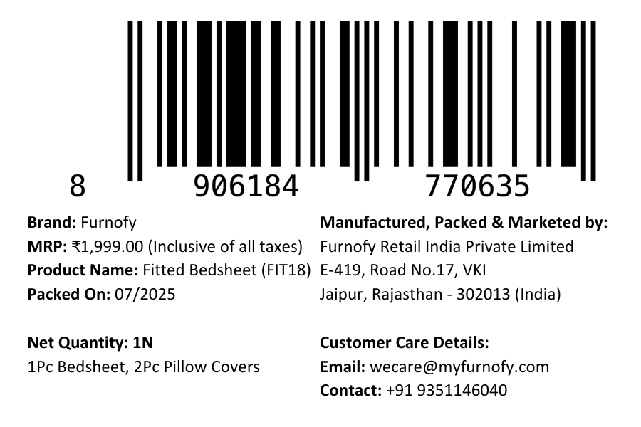 Furnofy 140 GSM Fitted  Double Bedsheet (78"x72" + 6" Pocket Size) with 2 Pillow Covers (18x27 inches)